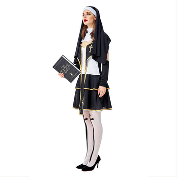 Halloween Disfraz Pastor Virgen María Hermana Juego de Roles Vestido Conjunto para Adultos Femenino